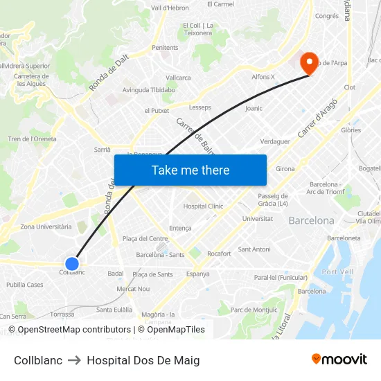 Collblanc to Hospital Dos De Maig map