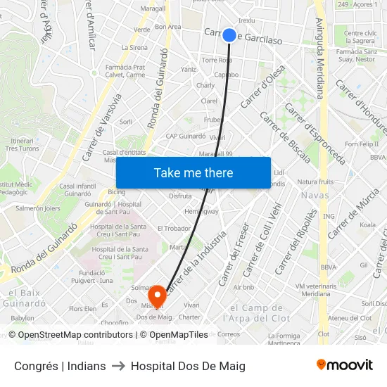 Congrés | Indians to Hospital Dos De Maig map