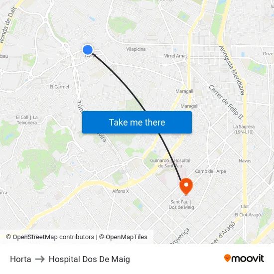 Horta to Hospital Dos De Maig map