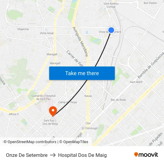 Onze De Setembre to Hospital Dos De Maig map