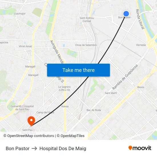 Bon Pastor to Hospital Dos De Maig map