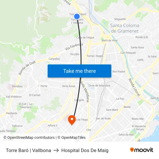 Torre Baró | Vallbona to Hospital Dos De Maig map
