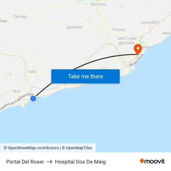 Portal Del Roser to Hospital Dos De Maig map