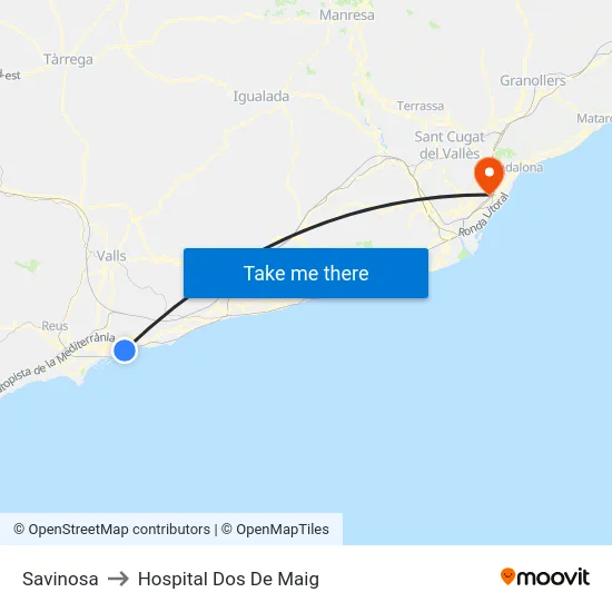 Savinosa to Hospital Dos De Maig map