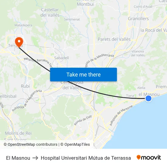 El Masnou to Hospital Universitari Mútua de Terrassa map