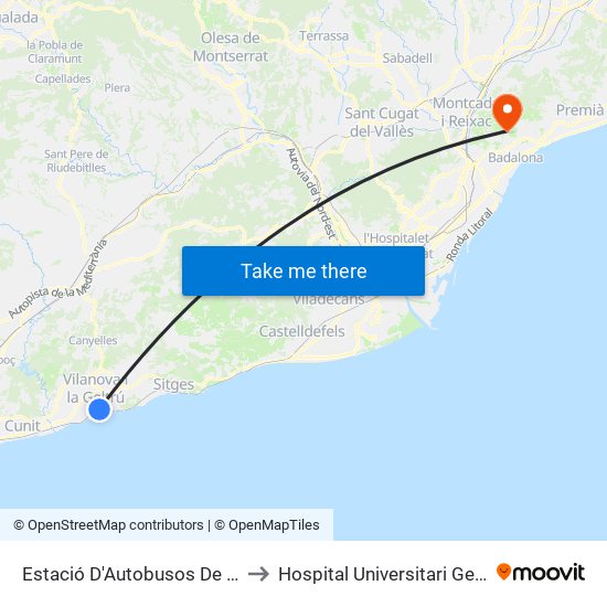 Estació D'Autobusos De Vilanova I La Geltrú to Hospital Universitari Germans Trias i Pujol map