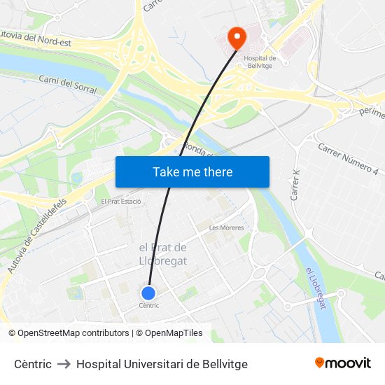 Cèntric to Hospital Universitari de Bellvitge map
