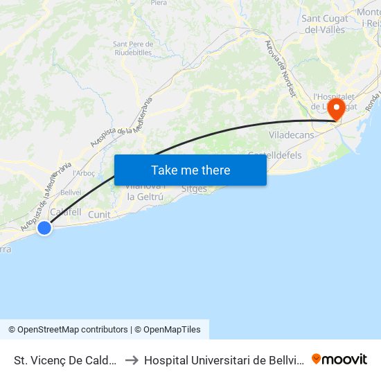 St. Vicenç De Calders to Hospital Universitari de Bellvitge map