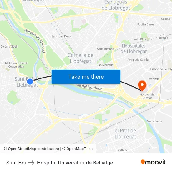 Sant Boi to Hospital Universitari de Bellvitge map