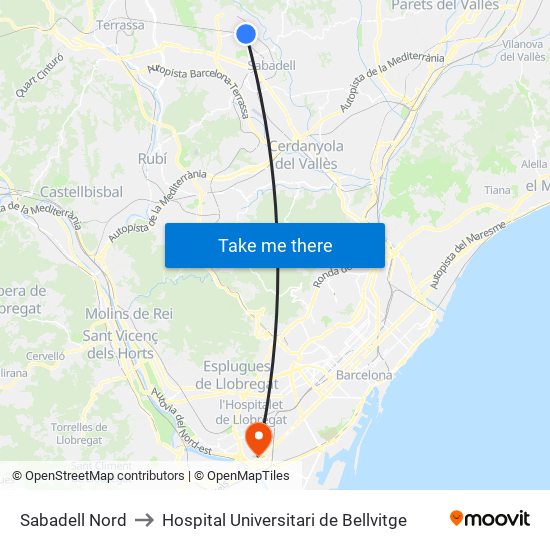 Sabadell Nord to Hospital Universitari de Bellvitge map