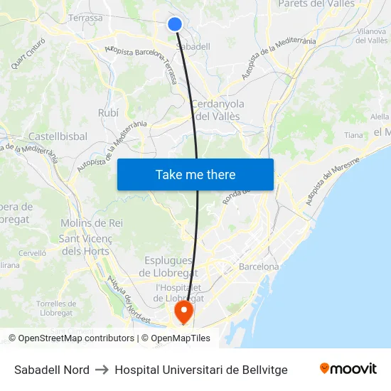 Sabadell Nord to Hospital Universitari de Bellvitge map