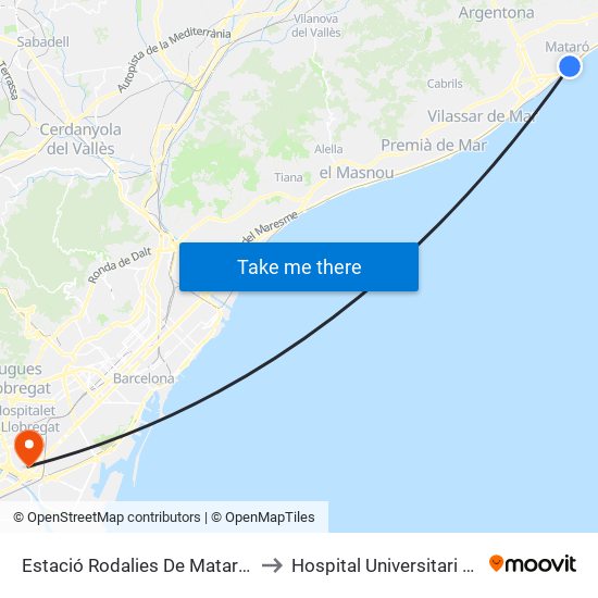 Estació Rodalies De Mataró (Muntanya) to Hospital Universitari de Bellvitge map