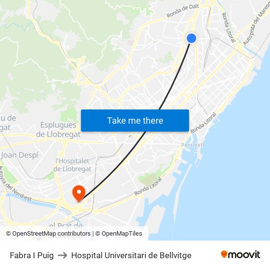 Fabra I Puig to Hospital Universitari de Bellvitge map