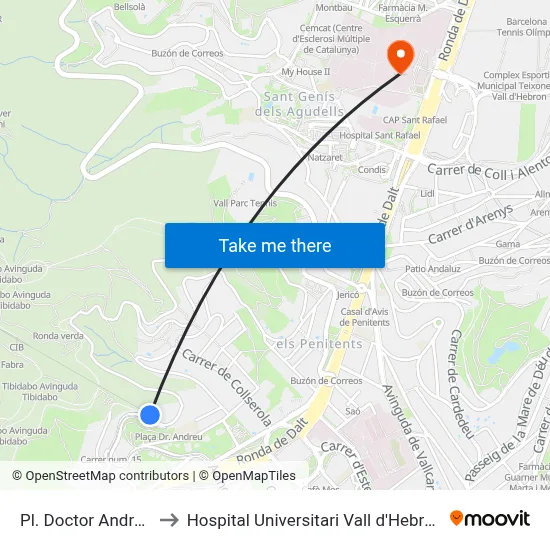 Pl. Doctor Andreu to Hospital Universitari Vall d'Hebron map