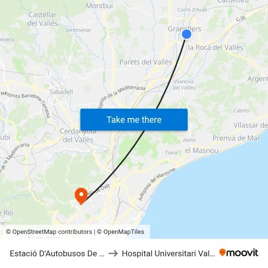 Estació D'Autobusos De Granollers to Hospital Universitari Vall d'Hebron map