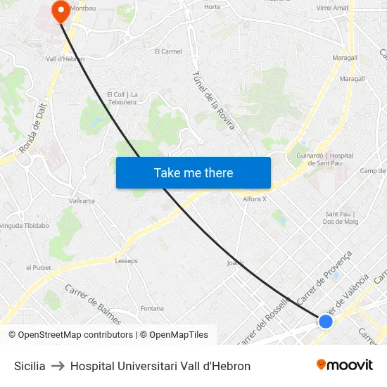 Sicilia to Hospital Universitari Vall d'Hebron map