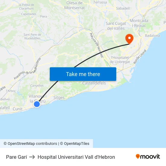 Pare Garí to Hospital Universitari Vall d'Hebron map