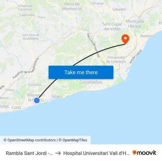 Rambla Sant Jordi - Aldi to Hospital Universitari Vall d'Hebron map