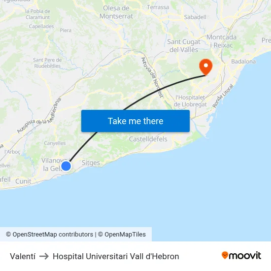 Valentí to Hospital Universitari Vall d'Hebron map