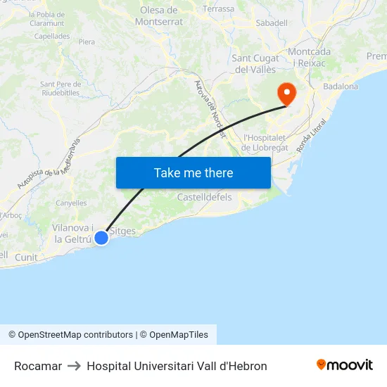 Rocamar to Hospital Universitari Vall d'Hebron map