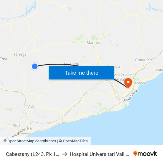 Cabestany (L243, Pk 14,4) (A) to Hospital Universitari Vall d'Hebron map