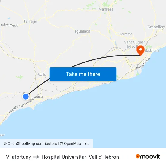 Vilafortuny to Hospital Universitari Vall d'Hebron map