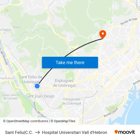 Sant Feliu|C.C. to Hospital Universitari Vall d'Hebron map