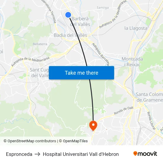 Espronceda to Hospital Universitari Vall d'Hebron map