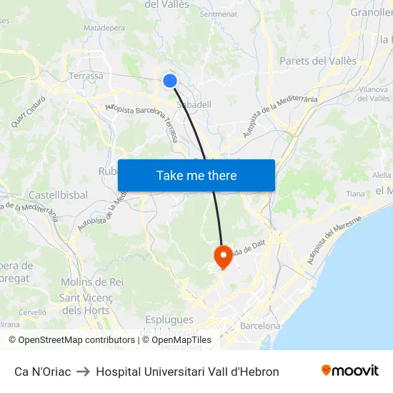 Ca N'Oriac to Hospital Universitari Vall d'Hebron map