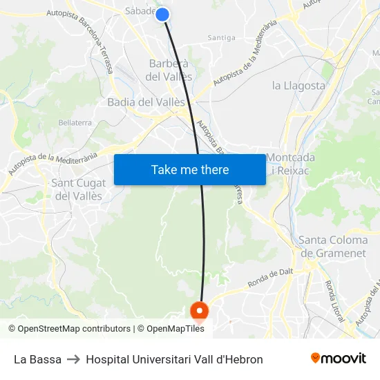 La Bassa to Hospital Universitari Vall d'Hebron map