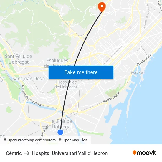 Cèntric to Hospital Universitari Vall d'Hebron map
