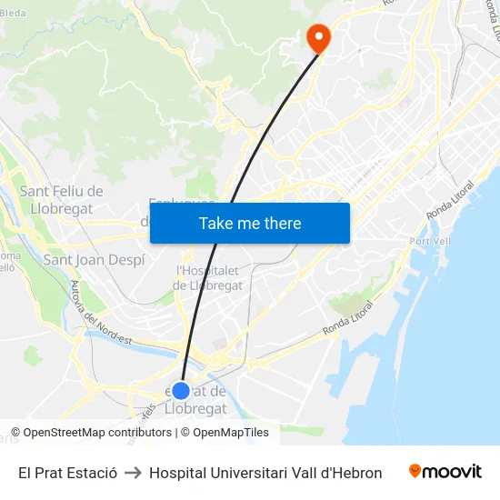El Prat Estació to Hospital Universitari Vall d'Hebron map