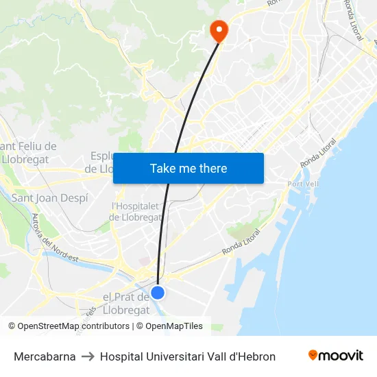 Mercabarna to Hospital Universitari Vall d'Hebron map