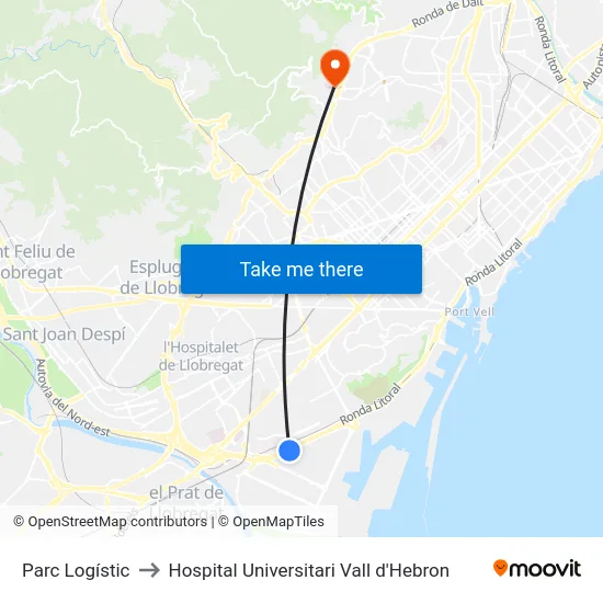Parc Logístic to Hospital Universitari Vall d'Hebron map
