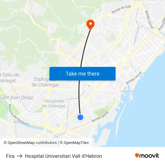 Fira to Hospital Universitari Vall d'Hebron map