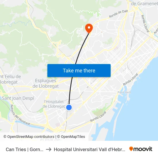 Can Tries | Gornal to Hospital Universitari Vall d'Hebron map