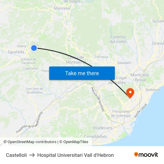 Castellolí to Hospital Universitari Vall d'Hebron map