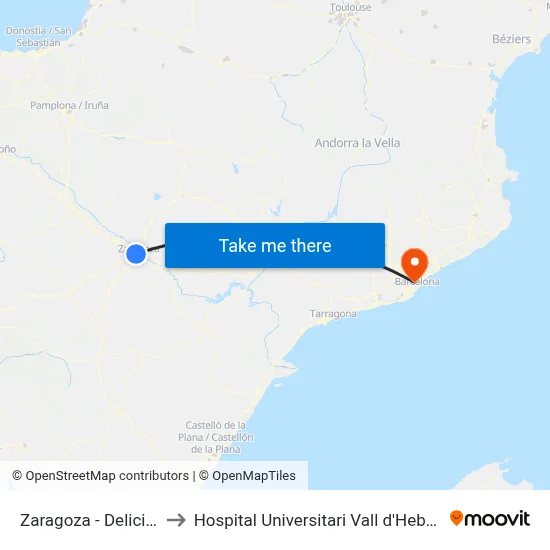 Zaragoza - Delicias to Hospital Universitari Vall d'Hebron map