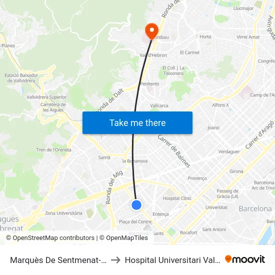 Marquès De Sentmenat-Numància to Hospital Universitari Vall d'Hebron map