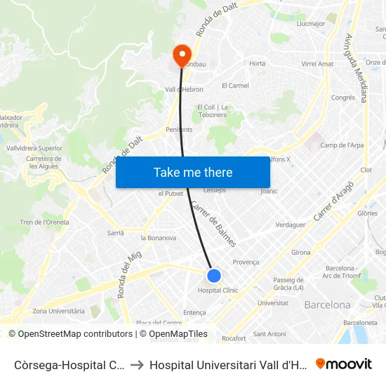 Còrsega-Hospital Clínic to Hospital Universitari Vall d'Hebron map