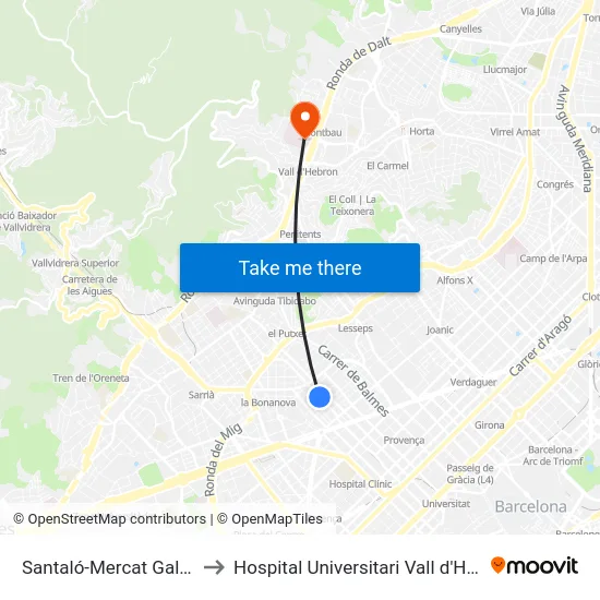 Santaló-Mercat Galvany to Hospital Universitari Vall d'Hebron map