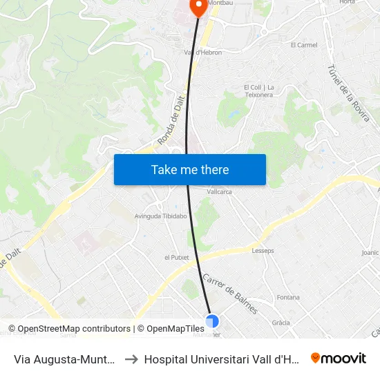 Via Augusta-Muntaner to Hospital Universitari Vall d'Hebron map