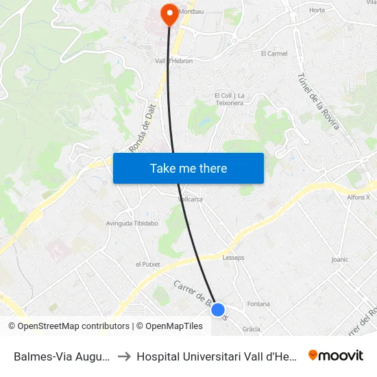Balmes-Via Augusta to Hospital Universitari Vall d'Hebron map