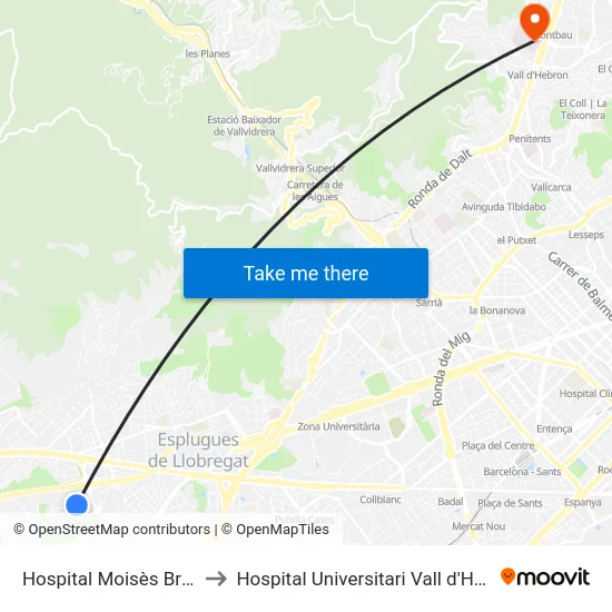Hospital Moisès Broggi to Hospital Universitari Vall d'Hebron map