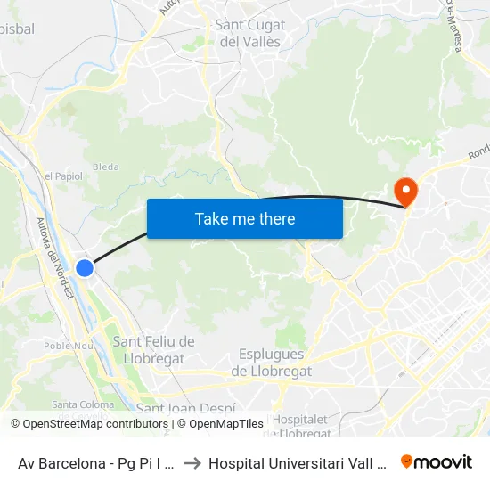 Av Barcelona - Pg Pi I Margall to Hospital Universitari Vall d'Hebron map