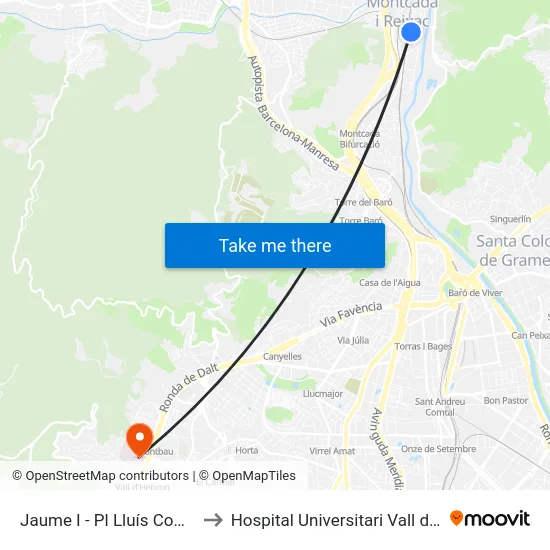 Jaume I - Pl Lluís Companys to Hospital Universitari Vall d'Hebron map