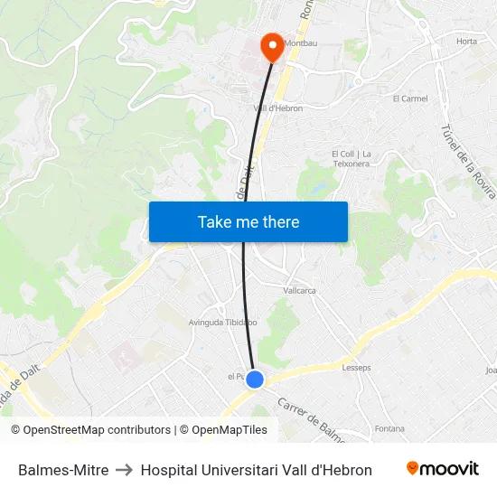 Balmes-Mitre to Hospital Universitari Vall d'Hebron map