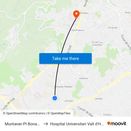 Muntaner-Pl Bonanova to Hospital Universitari Vall d'Hebron map