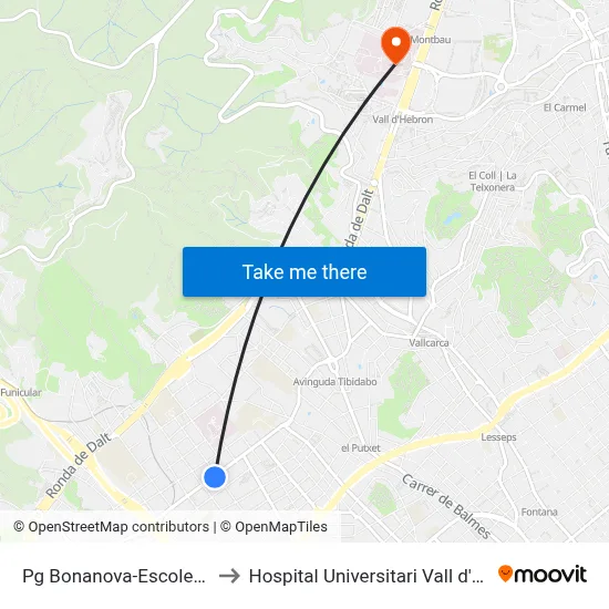 Pg Bonanova-Escoles Pies to Hospital Universitari Vall d'Hebron map
