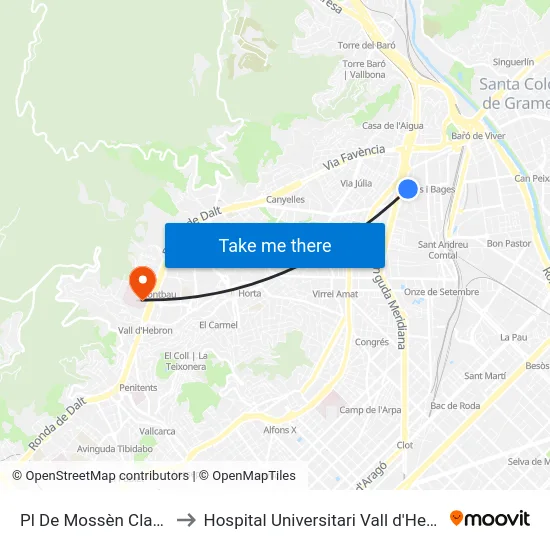 Pl De Mossèn Clapés to Hospital Universitari Vall d'Hebron map